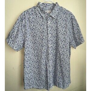 Men’s Cotton & Co Short Sleeve Button Up Blue & White Floral Size Large